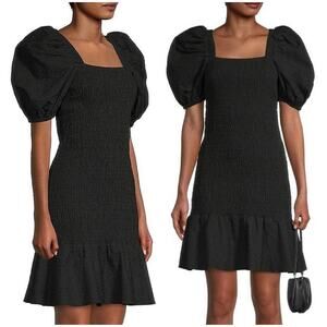 Rachel Parcell NWOT Smocked Puff Sleeve 100% Cotton Black Summer Dress Flirty XL